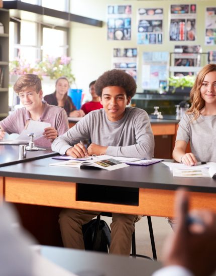 Male High School Tutor Teaching Students In Biology Class