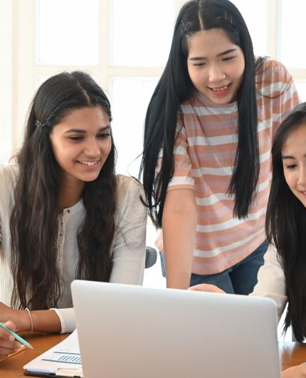 University students tutoring/studying online with video conference.